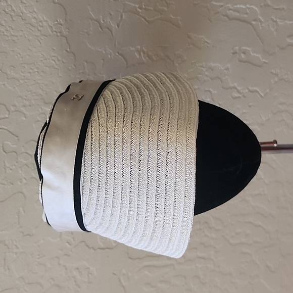 Chanel Visor White Ribbon Black Trim Sz. S